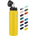 Fanhaw 32oz Kids Stainless Steel Water Bottle with Straw Lid, Yellow