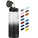 Fanhaw 24oz Kids Stainless Steel Water Bottle with Straw Lid, White Black