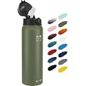 Fanhaw 32oz Kids Stainless Steel Water Bottle with Straw Lid, Olive Green