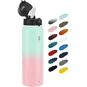 Fanhaw 32oz Kids Stainless Steel Water Bottle with Straw Lid, Green Pink