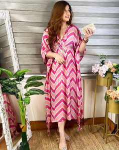 Fantasticss Women Kaftan Pink Midi Calf Length