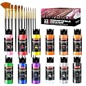 Fantastory 60ml 12 Colors Metallic Acrylic Paint Set with 12 Brushes