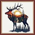 Fanxvivy Stamped Cross Stitch Kits for Beginners Full Range of Cross Stitching Preprinted Embroidery Kits for Adults, 11CT Embroidery Pattern Needlepoint Kits-Abstract Elk 18x18 inch