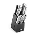 Farberware 15-Piece Kitchen Knife Set, High-Carbon Stainless Steel Blades with Wood Block, Steak Knives, Sharpening Tool &amp; All-Purpose Shears, Razor Sharp, Ergonomic Stainless Steel Handles