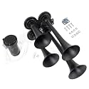 FARBIN Truck Air Horn 150 dB Train Horn 12 V 4 Trumpet Car Horn for Truck Super Loud Air Horn with Compressor for Vehicle Car Pickup Jeep SUV Boat (Black 4 Tube with Air Compressor 12 V)