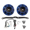 FARBIN Waterproof Car Horn Loud Super tone High Tone/Low Tone Metal Twin Horns Kit with Protective Grill (blue horn with harness and bracket)