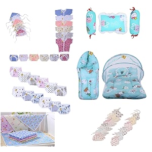 fareto baby39s 45 in 1 combo of daily needs items in single packet multicolour 0-6 months -set of 45 itemspid pista green teddy