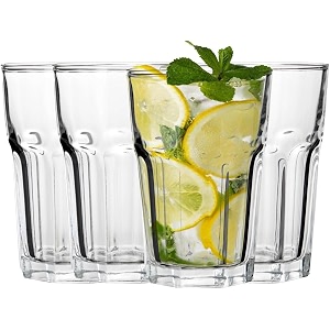 300 ml water glasses set of 12 - highball tumbler and heavy base clear iced tea glasses for drinking cocktail juice milkshake lassi coke soda - dishwasher safe fad-12