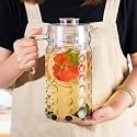 Juice and Water Glass Pitcher jug with Lid and 1.8 Liter Jug Romantic Style Water jug with Handle hot Cold Water, Milk and Juice Beverage Carafes Set of 1 (f.., 1)