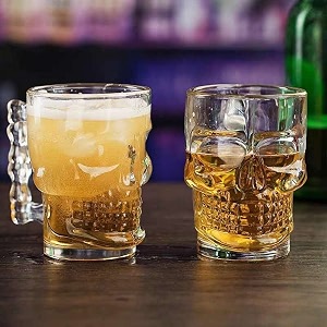 skull beer mug glass - 520 ml clear glass mug with handle for beer cocktails and party drinks  durable amp stylish barware for home and gifting set of 10 f skull mag 10