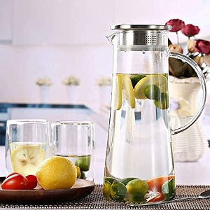 premium 1300ml glass water jug with stainless steel lidamphandle  transparent beverage carafe for homeoffice etc pitcher for serve watermilk juicebeveragechaas cocktailj 1