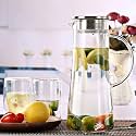 Premium 1300Ml Glass Water Jug with Stainless Steel Lid&amp;Handle | Transparent Beverage Carafe for Home,Office, Etc |Pitcher for Serve Water,Milk, Juice,Beverage,Chaas, Cocktail(j.., 1)