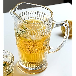 premium glass water jug with handle  15l transparent beverage carafe for home office etc without plastic lid set of 1 k 1