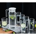 Premium Juice and Water Glasses Set of 6 and Jug Set Combo - Glasses 270ML, Jug 1-Liter, Glasses and Jug Set for Dining Table, Transparent (OVL -C)