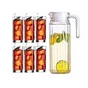 Premium Water Glass 300 ml Set of 6 and {1.3 Liter Jug and Water Glass 6 pic Combo} Transparent, Highball Water Glass and Jug Set for Dining Table. (A+Water glass, 6)