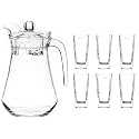 Premium Juice and Water Glasses Set of 6 and Jug Set Combo - Glasses 270ML, Jug 1-Liter, Glasses and Jug Set for Dining Table, Transparent (OVL - B)