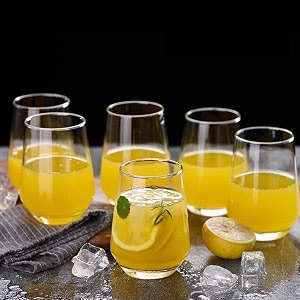 300 ml water glasses set of 12 - highball tumbler and heavy base clear iced tea glasses for drinking cocktail juice milkshake lassi coke soda - dishwasher safe fcd-12