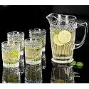 Romantic Water Glass with 1200ml Carafe Pitcher 310 ml Drinking Glass Jug Glass Set (1 jug &amp; 6 Glass). (jag + Romentic Glass, 6)
