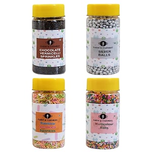 farm amp farmers silver ballsrainbow sprinklesvermicelli chocolate vermicelli sprinkles multicolored cake toppers edible balls for cake decoration pack of 4 80 gm each