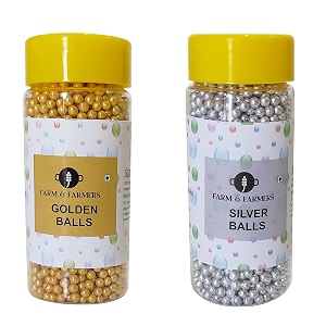 farm amp farmers silver and golden medium size balls multicolored cake toppers edible balls for cake decoration 80 grm each