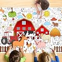 Farm Coloring Tablecloth for Kids, Giant 30x72 Inch Poster with Barns, Tractors, Animals, Perfect for Farm Party Games, Country Decorations, Classroom Activities, Event Supplies