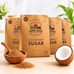 farm made foods coconut sugar 1kg 250gx4 - pure amp natural coconut palm sugar unrefined amp unprocessed natural sweetener subtle caramel flavour sugar alternative for tea coffee baking amp cooking