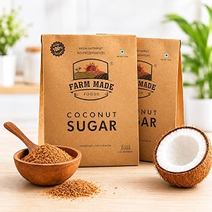 farm made foods coconut sugar 500g 250gx2 - pure amp natural coconut palm sugar unrefined amp unprocessed natural sweetener subtle caramel flavour sugar alternative for tea coffee baking amp cooking