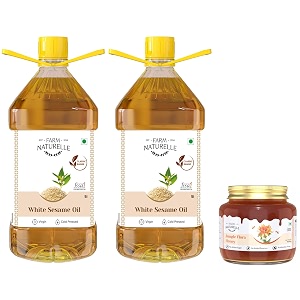 farm naturelle - 10 ltr finest cold pressed virgin white sesame seeds oil  100 pure natural cold pressed edible til ka tel 10 ltr with 400g jungle honey worth of 609-