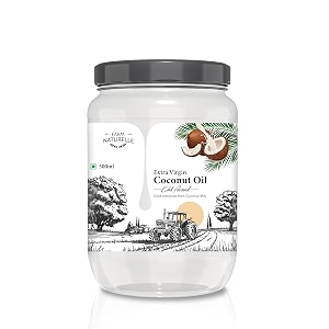 farm naturelle - 100 pure cold pressed extra virgin coconut oil - 500ml  glass bottle edible grade  for cooking hair amp skin  unrefined amp preservative-free  natural aroma  vegan