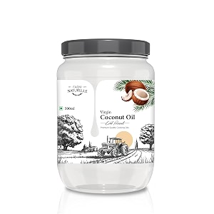 farm naturelle - 100 pure cold pressed virgin coconut oil - 500ml glass bottle  edible grade  for cooking hair amp skin  glass bottle  unrefined amp preservative-free  natural aroma  vegan