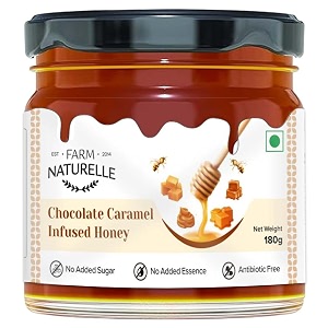 farm naturelle chocolate caramel infused honey 180g  smooth caramel blend  forest honey  no added sugar  sweet gifting jar