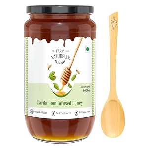 farm naturelle - elaichi infused honey 145kg  cardamom flavored forest honey  pure and aromatic  natural sweetener for tea toast and more