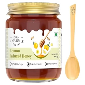 farm naturelle - lemon infused honey 775g  zesty lemon flavor  pure forest honey  rich in vitamin c  supports immunity  natural sweetener