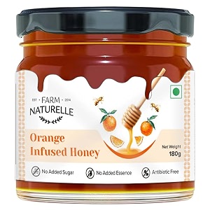 farm naturelle - orange infused honey 180g  natural orange flavored forest honey  pure and tangy  sweet citrus blend for tea and toast
