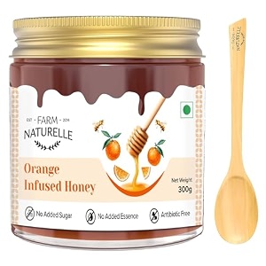 farm naturelle - orange infused honey 300g  natural orange flavored forest honey  zesty and tangy taste  sweet citrus honey for tea and toast