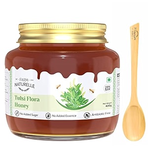 farm naturelle raw tulsi honey 450g glass bottle  100 pure unprocessed amp natural honey  ayurvedic amp rich in vitamins and minerals  helps boost immunity