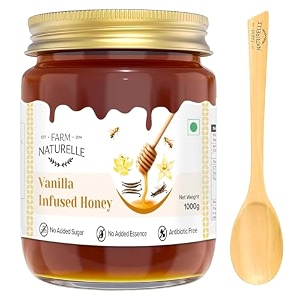 farm naturelle - vanilla infused honey 1kg  pure forest honey  raw and unprocessed  natural sweetener in glass jar