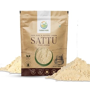 farm pure roasted chana sattu powder 950g x 1 pack  100 fresh amp natural bihar sattu atta  high protein gluten-free roasted bengal gram flour for sattu drink paratha amp smoothie