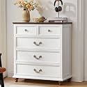 Joaxswe Farmhouse 5 Drawer Dresser for Bedroom, 35" Tall Rustic Chests of Drawers w/ 4 Solid Wood Feet, Mid Century Modern Wooden Closet Storage Dressers Organizer for Living Room, Hallway,White