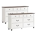 Joaxswe Farmhouse 7 Drawers Dresser Sets of 2 for Bedroom, White 54 Inch Wide Chest of Drawers w/ 4 Wooden Legs, Large Vintage Rustic Closet Dressers for Living Room, Wood TV Stand