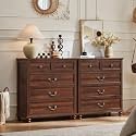 Joaxswe Farmhouse 5 Drawer Dresser Set of 2 for Bedroom, 35" Tall Rustic Chests of Drawers w/ 4 Solid Wood Feet, Mid Century Vintage Wooden Closet Storage Dressers Organizer for Living Room,Brown