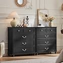 Joaxswe Farmhouse 5 Drawer Dresser Set of 2 for Bedroom, 35" Tall Rustic Chests of Drawers w/ 4 Solid Wood Feet, Mid Century Vintage Wooden Closet Storage Dressers Organizer for Living Room,Black