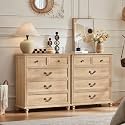 Joaxswe Farmhouse 5 Drawer Dresser Set of 2 for Bedroom, 35" Tall Rustic Chests of Drawers w/ 4 Solid Wood Feet, Mid Century Vintage Wooden Closet Storage Dressers Organizer for Living Room,Natural