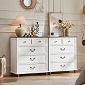 Joaxswe Farmhouse 5 Drawer Dresser Set of 2 for Bedroom, 35" Tall Rustic Chests of Drawers w/ 4 Solid Wood Feet, Mid Century Vintage Wooden Closet Storage Dressers Organizer for Living Room, White