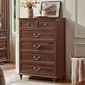 Joaxswe Farmhouse 6 Drawer Dresser for Bedroom, 42" Tall Rustic Chests of Drawers w/ 4 Solid Wood Feet, Mid Century Modern Wooden Closet Storage Dressers Organizer for Living Room, Hallway,Brown