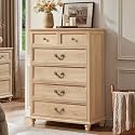 Joaxswe Farmhouse 6 Drawer Dresser for Bedroom, 42" Tall Rustic Chests of Drawers w/ 4 Solid Wood Feet, Mid Century Modern Wooden Closet Storage Dressers Organizer for Living Room, Hallway,Natural