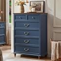 Joaxswe Farmhouse 6 Drawer Dresser for Bedroom, 42" Tall Rustic Chests of Drawers w/ 4 Solid Wood Feet, Mid Century Modern Wooden Closet Storage Dressers Organizer for Living Room, Hallway,Blue