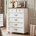 Joaxswe Farmhouse 6 Drawer Dresser for Bedroom, 42" Tall Rustic Chests of Drawers w/ 4 Solid Wood Feet, Mid Century Modern Wooden Closet Storage Dressers Organizer for Living Room, Hallway,White