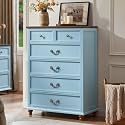 Joaxswe Farmhouse 6 Drawer Dresser for Bedroom, 42" Tall Rustic Chests of Drawers w/ 4 Solid Wood Feet, Mid Century Modern Wooden Closet Storage Dressers Organizer for Living Room, Hallway,Light Blue