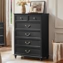 Joaxswe Farmhouse 6 Drawer Dresser for Bedroom, 42" Tall Rustic Chests of Drawers w/ 4 Solid Wood Feet, Mid Century Modern Wooden Closet Storage Dressers Organizer for Living Room, Hallway,Black
